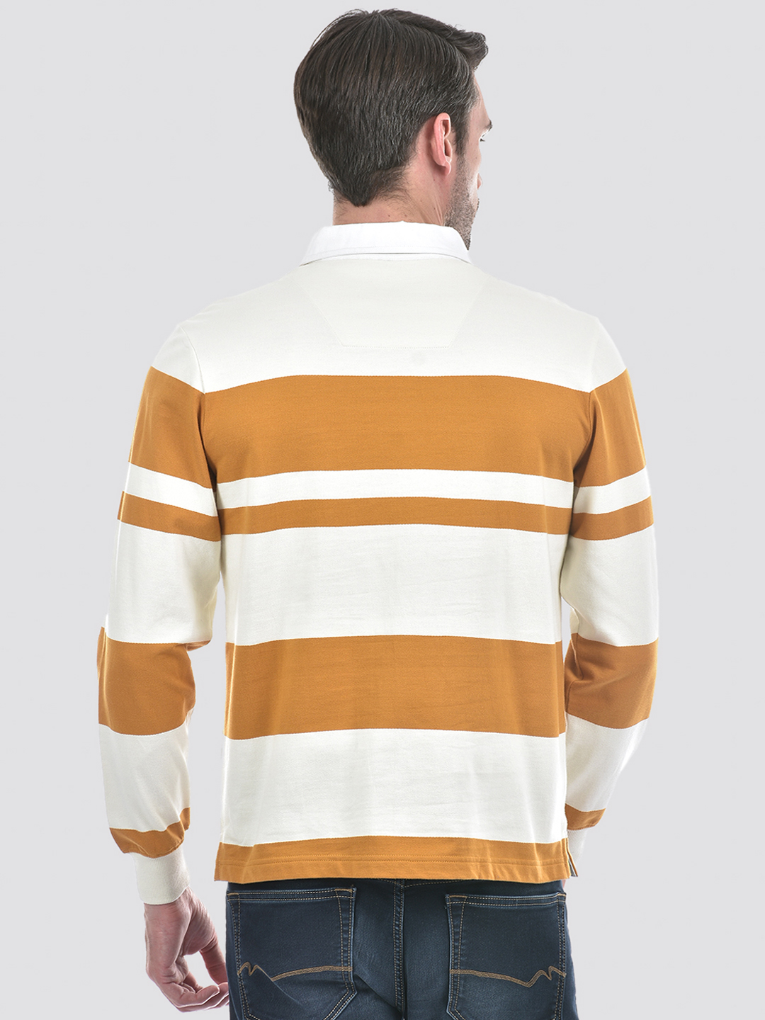 Numero Uno Men Striper Orange Polo Neck Sweatshirt